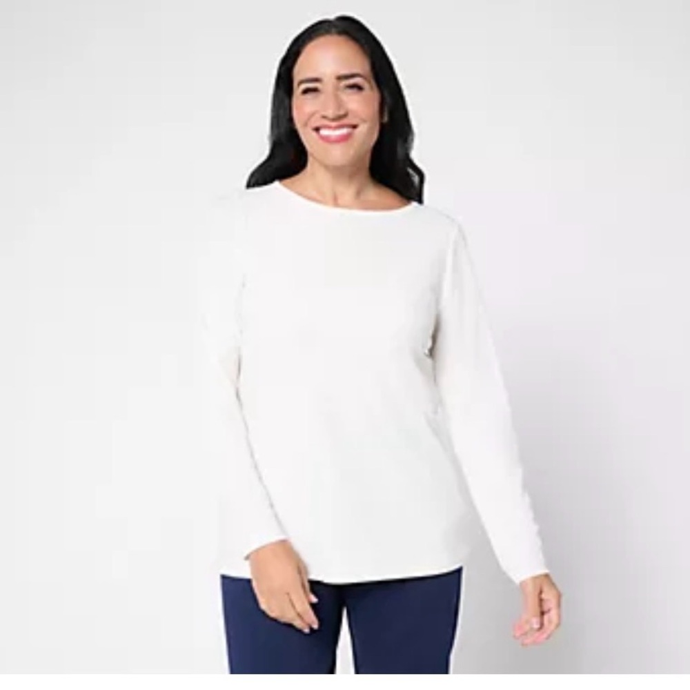 Susan Graver Soft Cream V-Neck Blouse